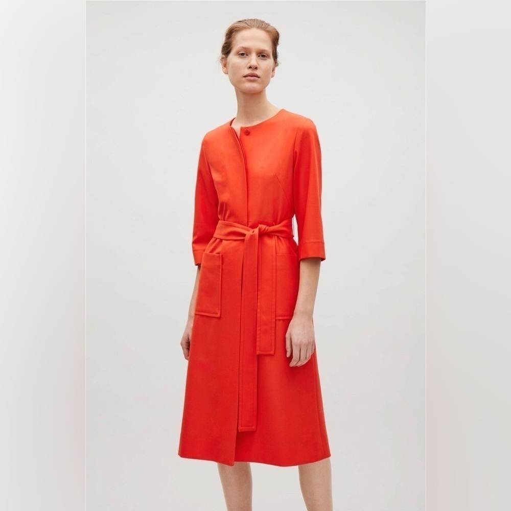 Cos Orange Midi Dress With Self-Tie Belt